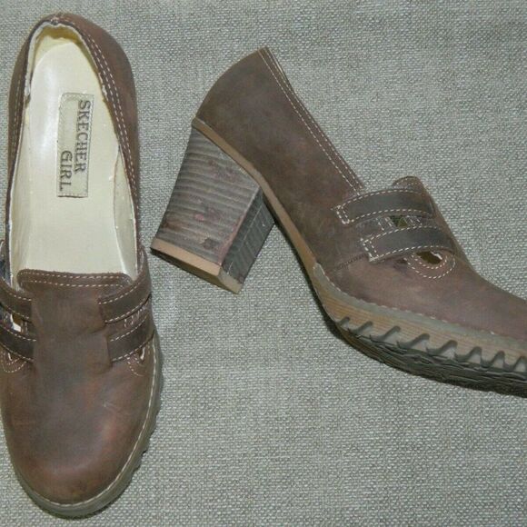 Skechers Loafers Shoes Brown Chunky Heels 90s Y2K Size  9 - Picture 6 of 10